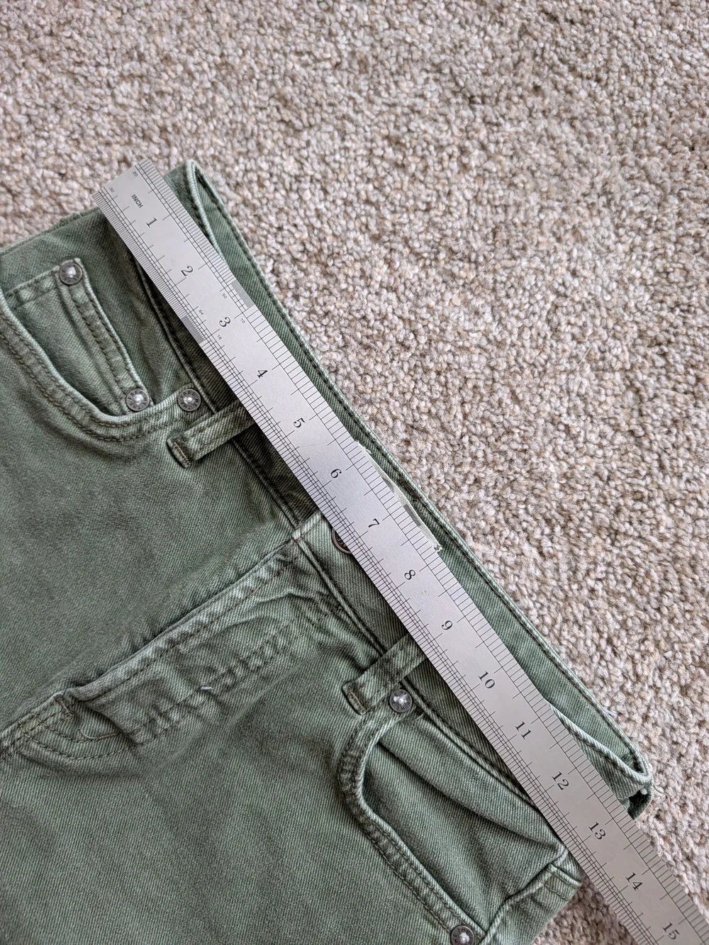 Free People Womens Army Green Avery Raw Hem Denim Bermuda Shorts Size 25